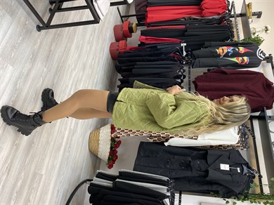 Fıstık Yeşili Kapitone Kimono Mont