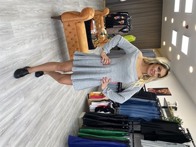 Gri Mini Kloş Triko Elbise