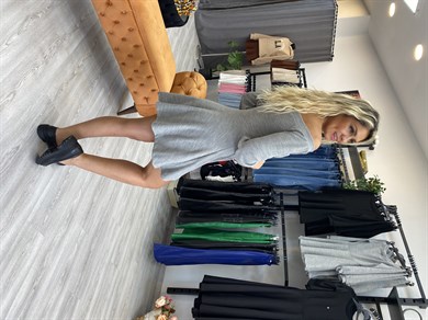 Gri Mini Kloş Triko Elbise