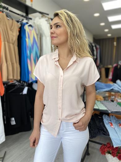 Pudra Renk Yarasa Kısa Kol Gömlek