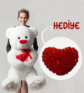 Halley Oyuncak 85 Cm Kalp Tutan Sevimli Peluş Ayı ve 40 Cm Peluş Güllü Kalp
