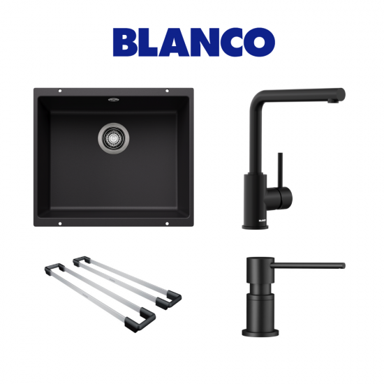 BLANCO ROTAN 500 U SİYAH EVİYE + BATARYA + SABUNLUK
