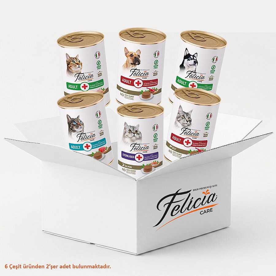 Felicia Kedi-Köpek Konservesi 400 g Mix Kolisi-6 Çeşit-12 Adet