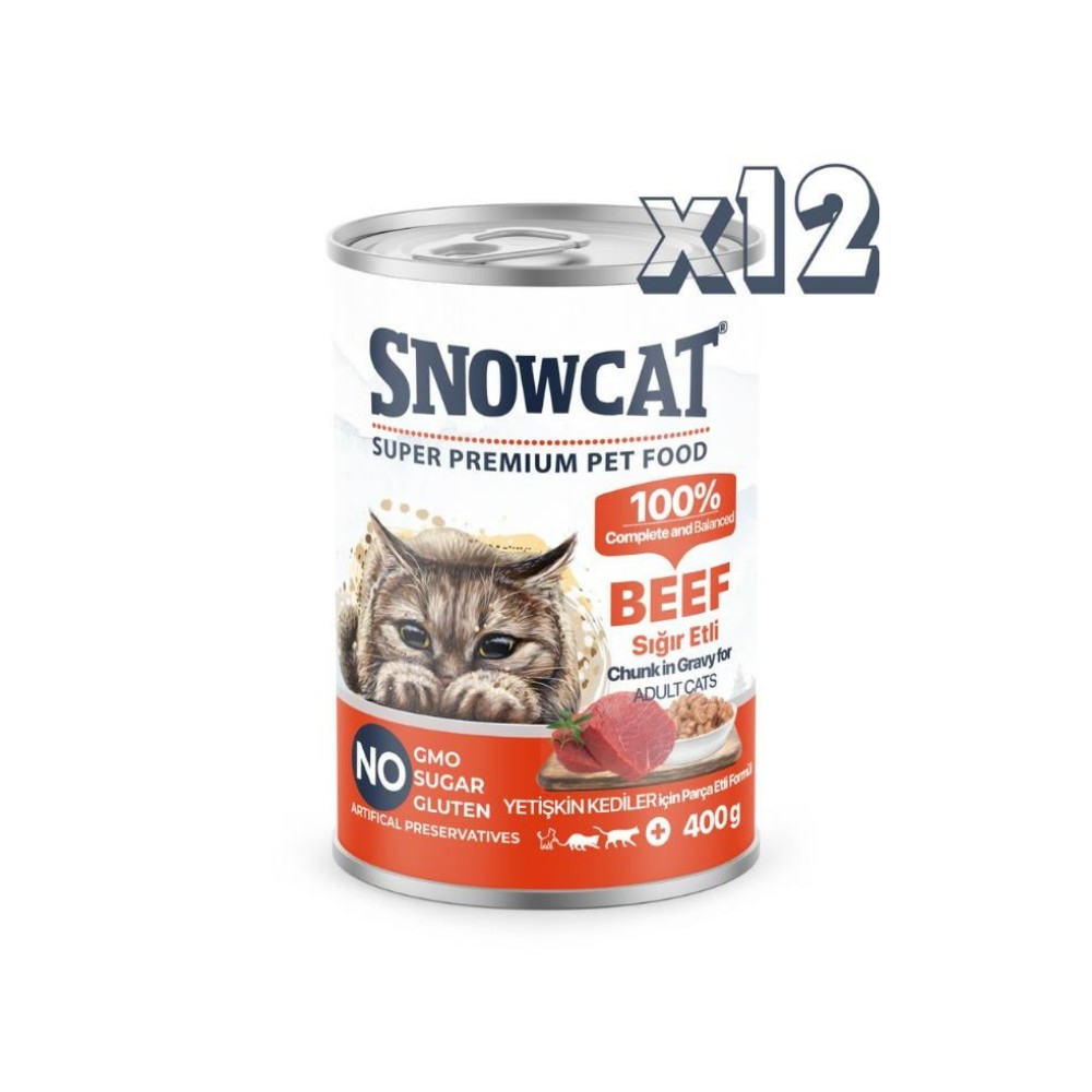 Snow Cat Premium Parça Etli Kedi Konservesi Sığırlı 12x400 Gr