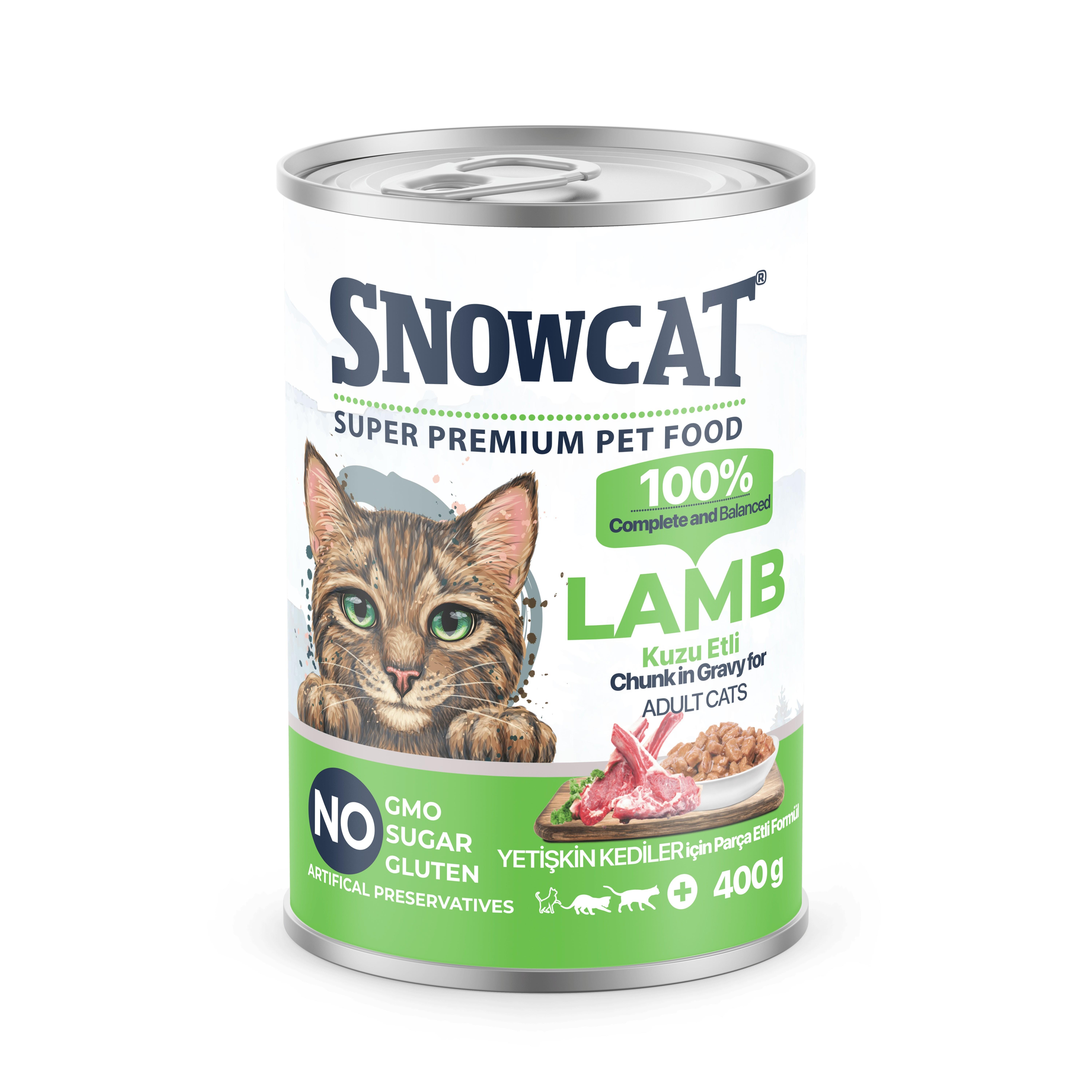 Snow Cat Premium Parça Etli Kuzulu Kedi Konservesi 400 Gr