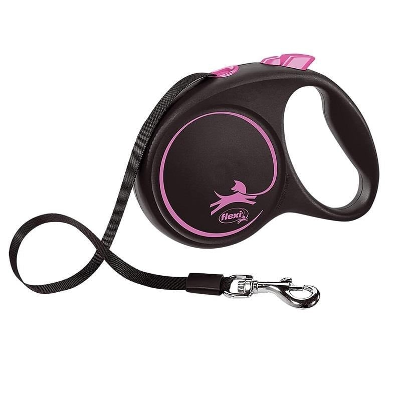 Flexi Black Design Otomatik Şerit Köpek Gezdirme Kayışı 5m-S-Pembe
