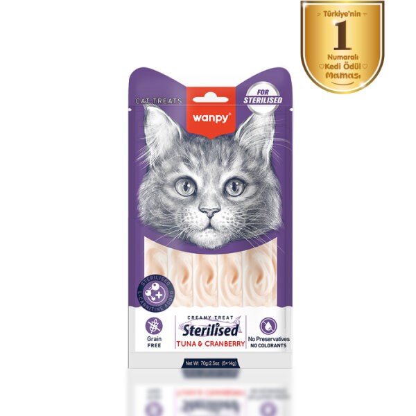 Wanpy Ton Balıklı&Kızılcıklı Kısırlaştırılmış Kedi Krema Ödülü 5x14 g