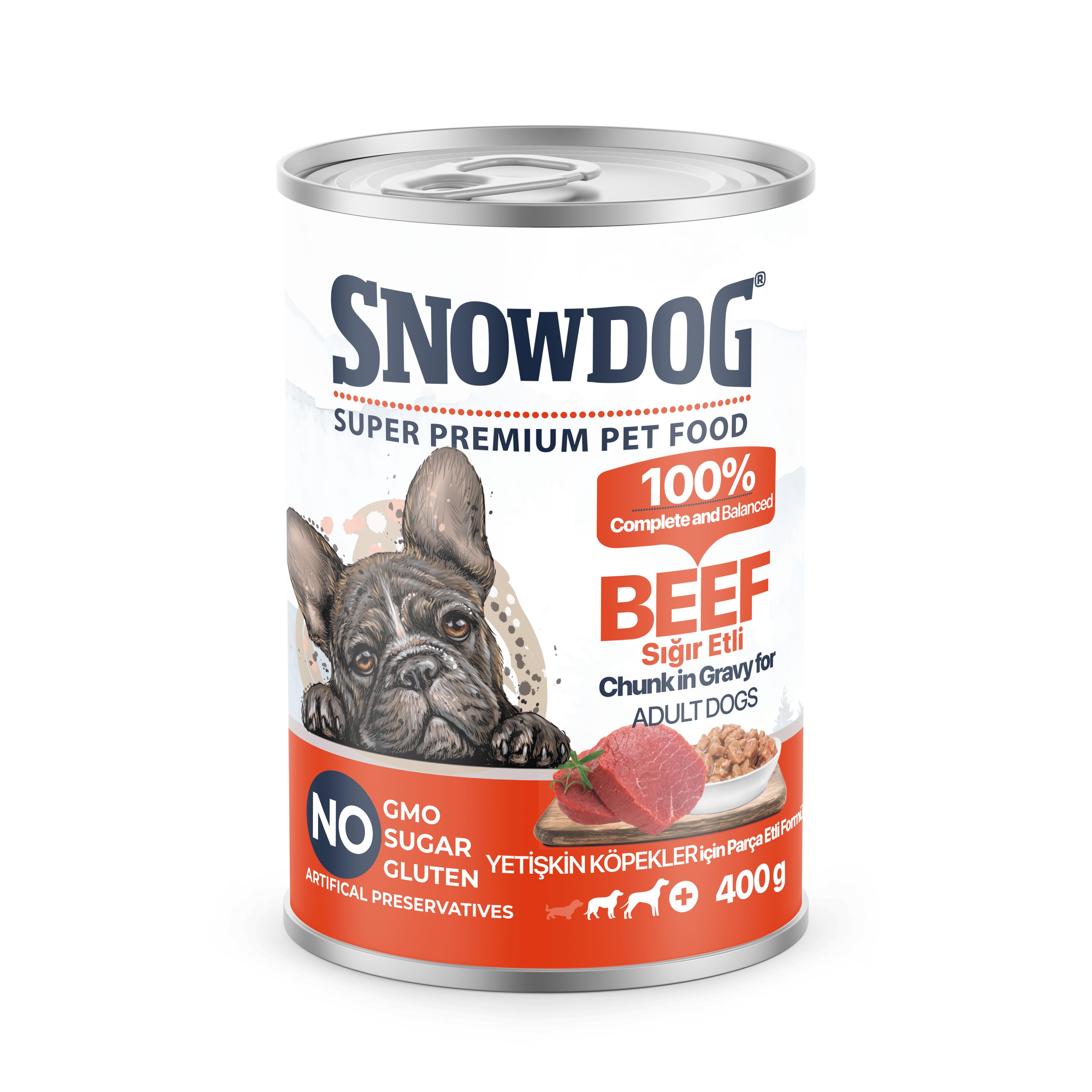 Snow Dog Premium Parça Etli Sığırlı Yetişkin Köpek Konservesi 400 Gr
