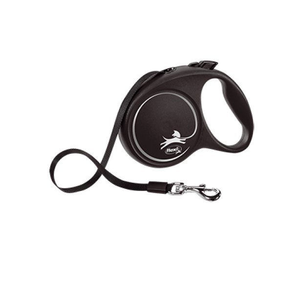 Flexi Black Design Otomatik Şerit Köpek Gezdirme Kayışı 5m-M-Siyah