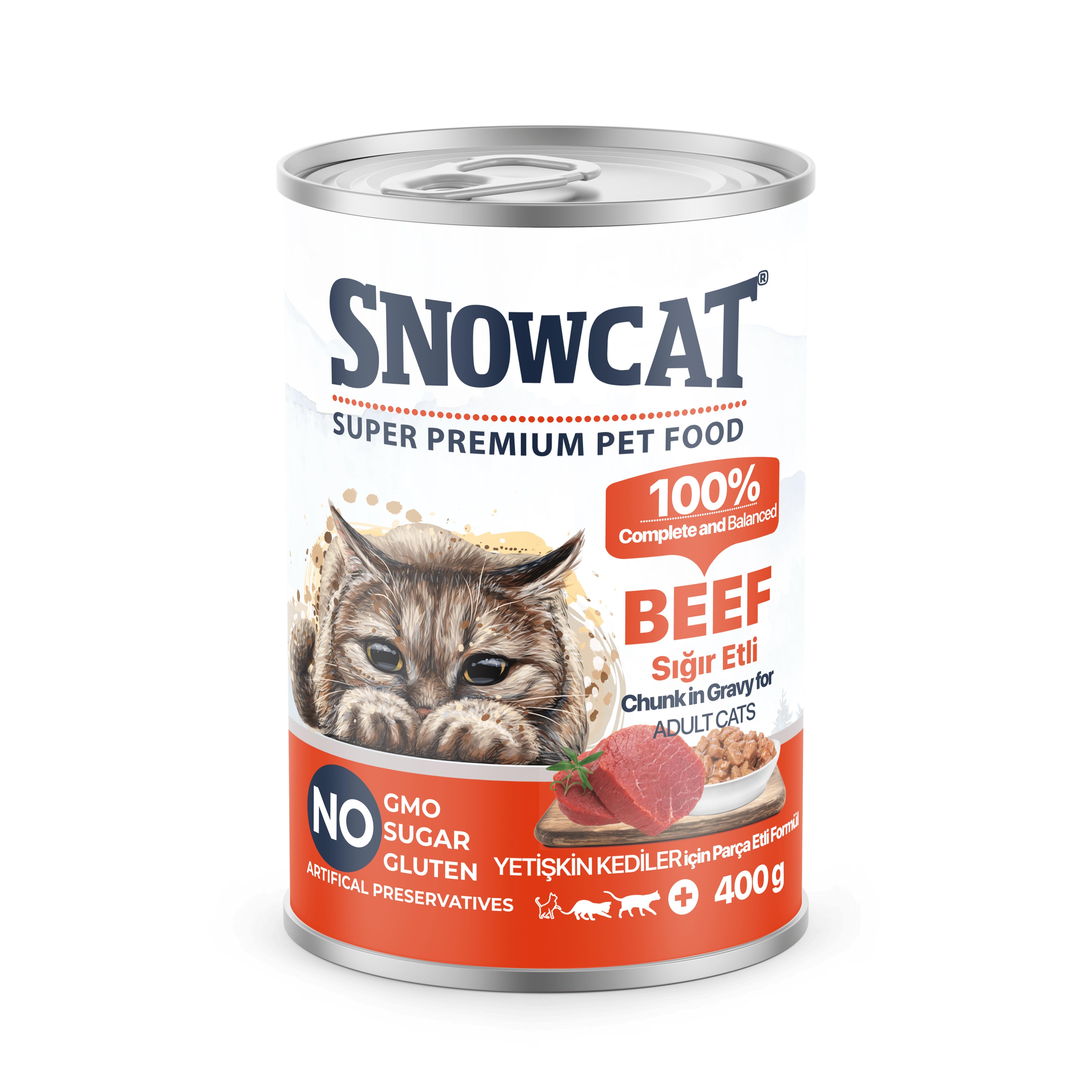 Snow Cat Premium Parça Etli Sığırlı Kedi Konservesi 400 Gr