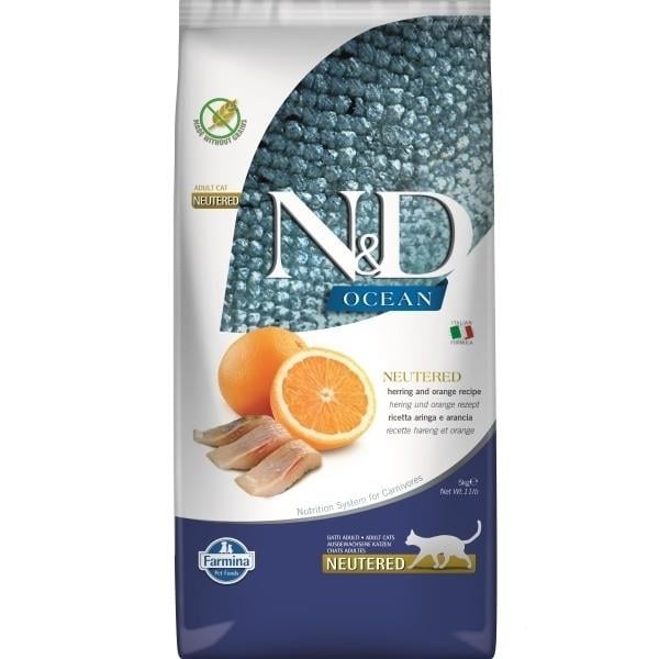 N&D Ocean Ringa Balıklı Portakallı Tahılsız Kısırlaştırılmış Kedi Maması 5 Kg