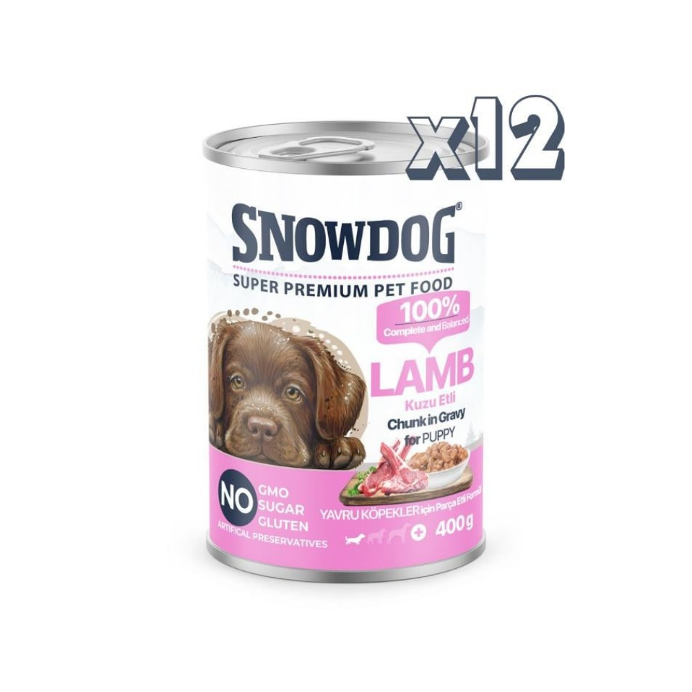 Snow Dog Premium Parça Etli Kuzulu Yavru Köpek Konservesi 12 Adet*400 G