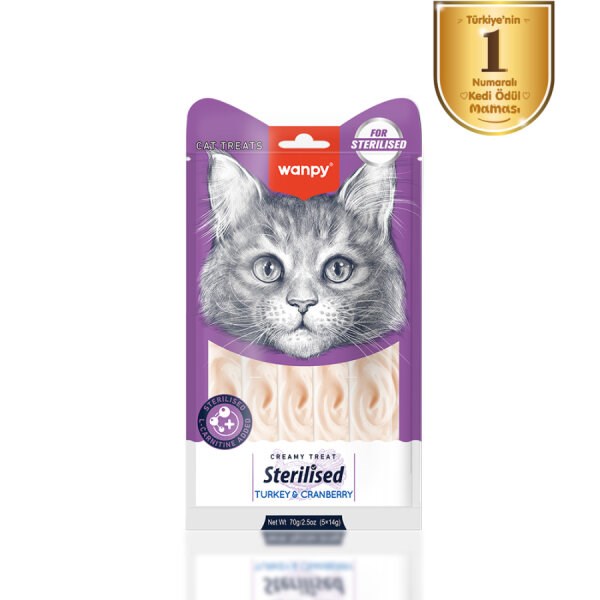 Wanpy Hindi&Kızılcıklı Kısırlaştırılmış Kedi Krema Ödülü 5x14 g