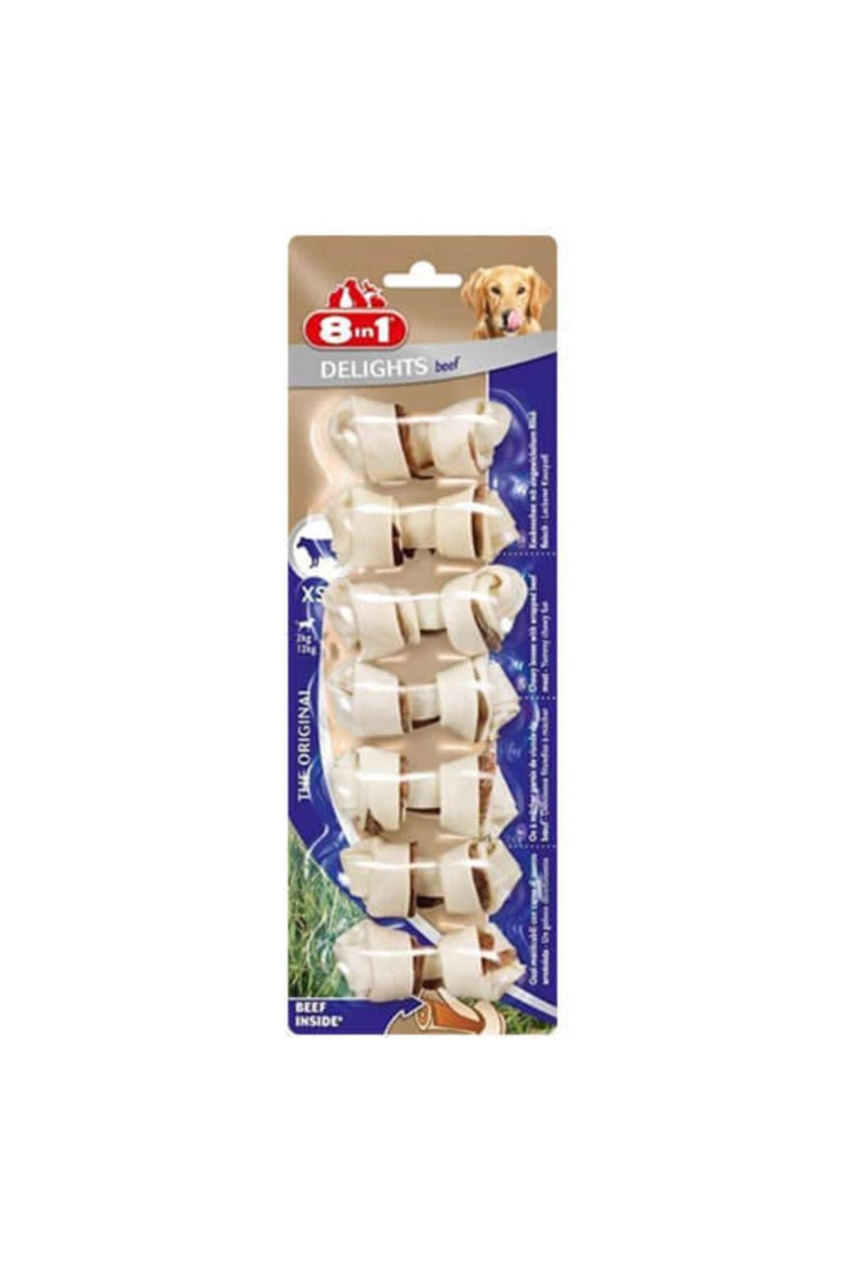 8 in 1 Delights Bones Biftekli Köpekler Için Ağız Bakım Kemiği XS - İkizler Yem Market8 in 1 Delights Bones Biftekli Köpekler Için Ağız Bakım Kemiği XS