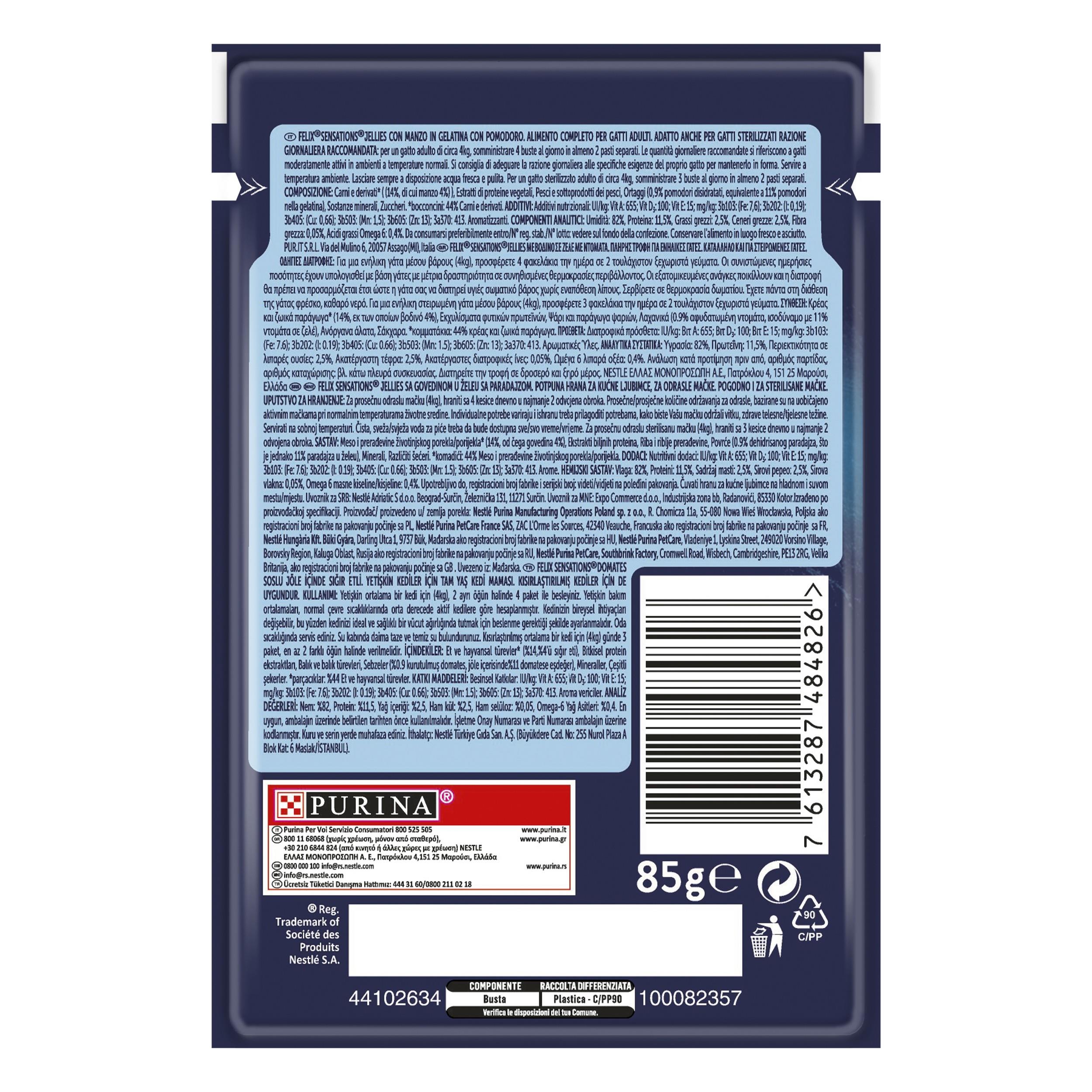 Felix Sığır Etli ve Domatesli Yaş Kedi Maması 85 Gr