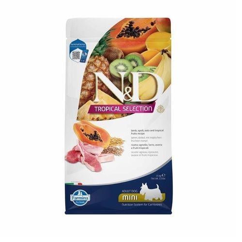 ND Tropical Selection Düşük Tahıllı Kuzu Etli ve Tropikal Meyveli Küçük Irk Yetişkin Köpek Maması 1,5 kg