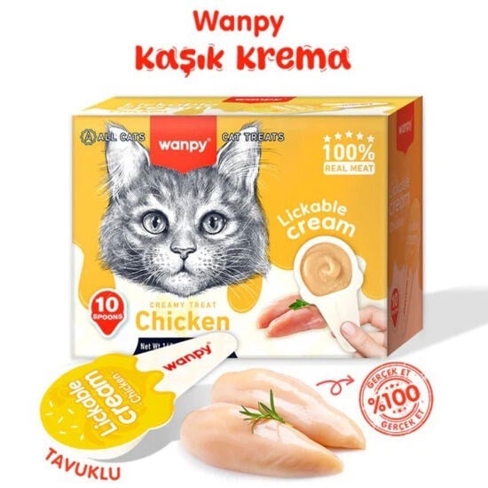 Wanpy Tavuklu Kaşıklı Kedi Ödül Kreması 10 x 16 Gr - 160 Gr