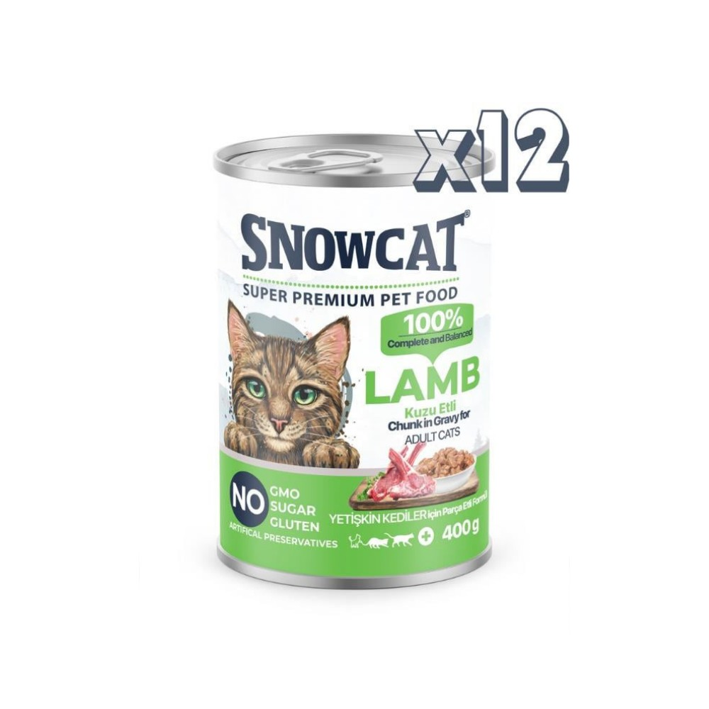 Snow Cat Premium Parça Etli Kedi Konservesi Kuzulu 12x400 Gr