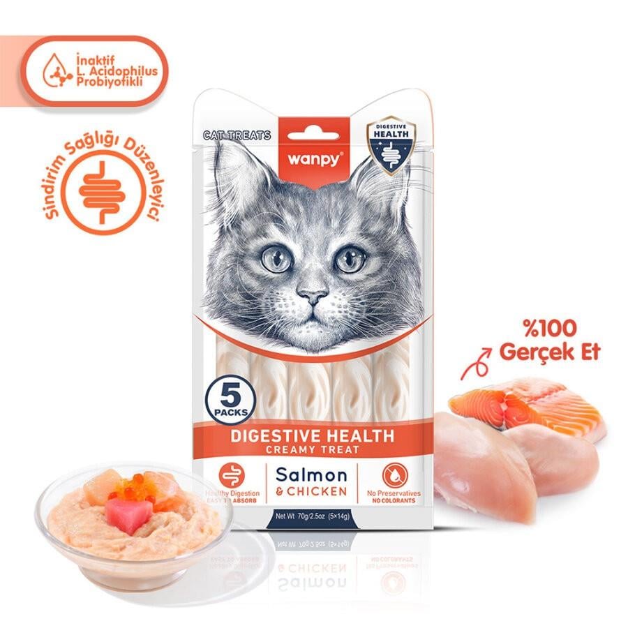 Wanpy Digestive Health Somon Balığı&Tavuk Krema Ödül 5x14gr