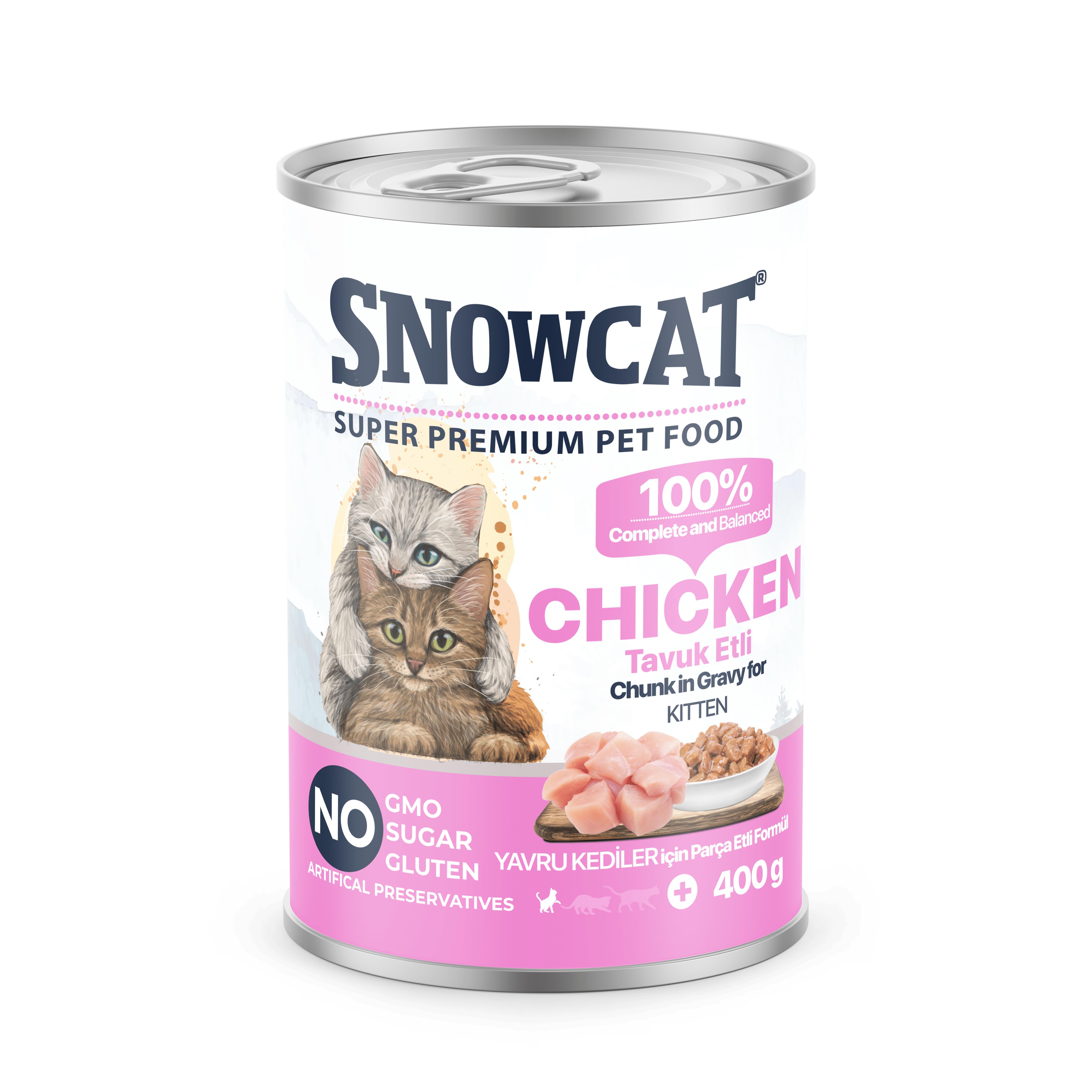 Snow Cat Premium Parça Etli Tavuklu Yavru Kedi Konservesi 400 Gr	
