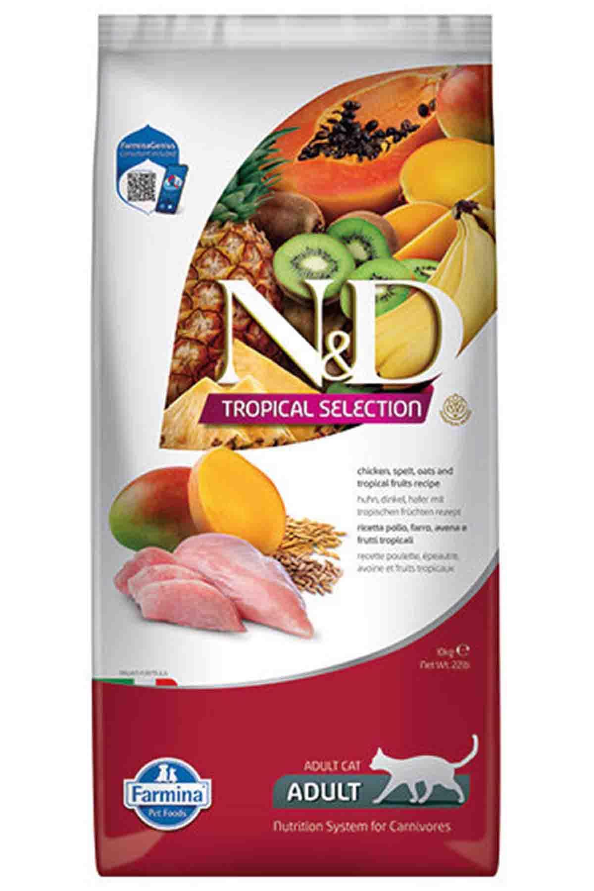 N&D Tropical Selection Düşük Tahıllı Yetişkin Kedi Maması Tavuklu Tropikal Meyveli 10 Kg