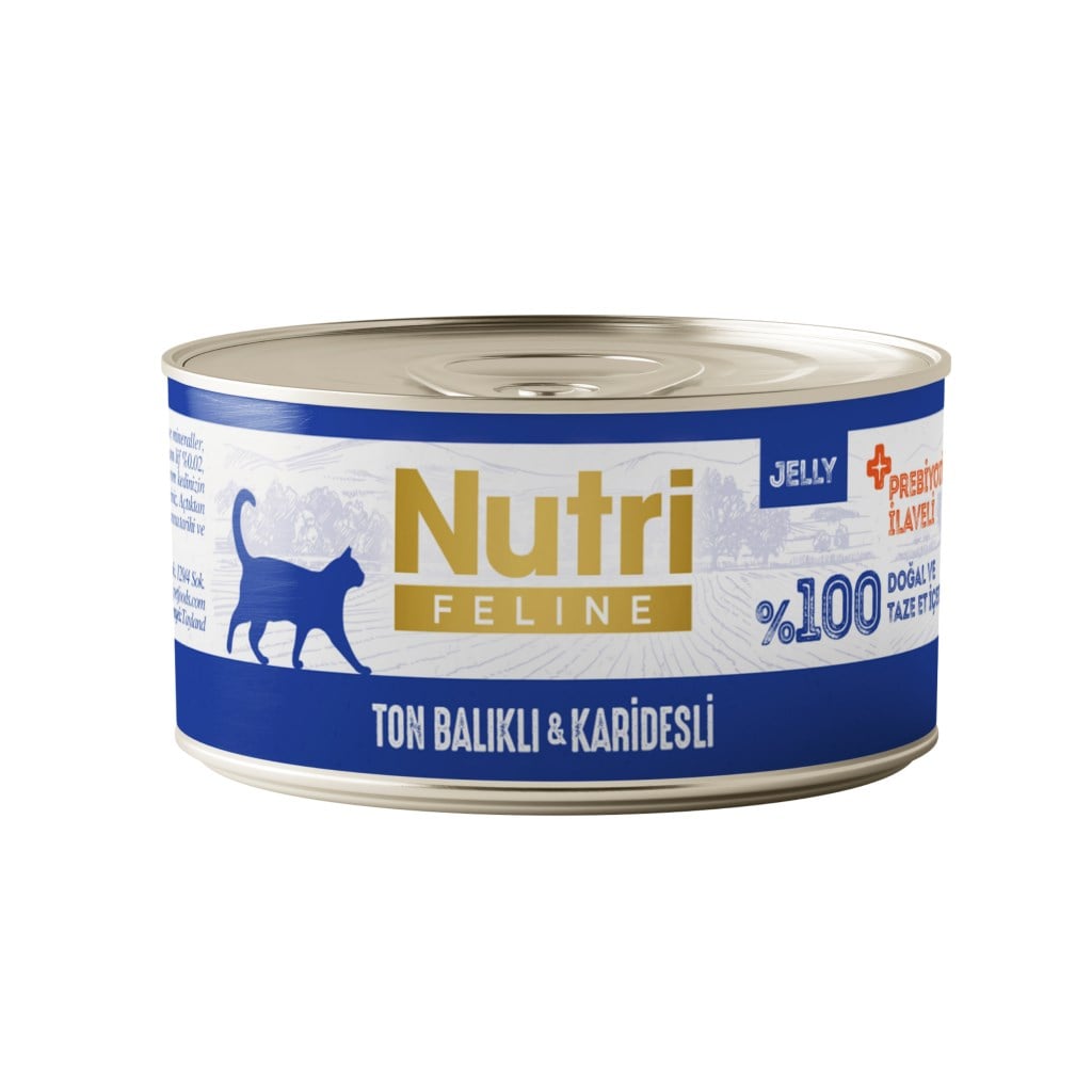 Nutri Feline Jöle İçinde Ton Balıklı ve Karidesli Prebiyotik İlaveli Yetişkin Kedi Konservesi 70gr