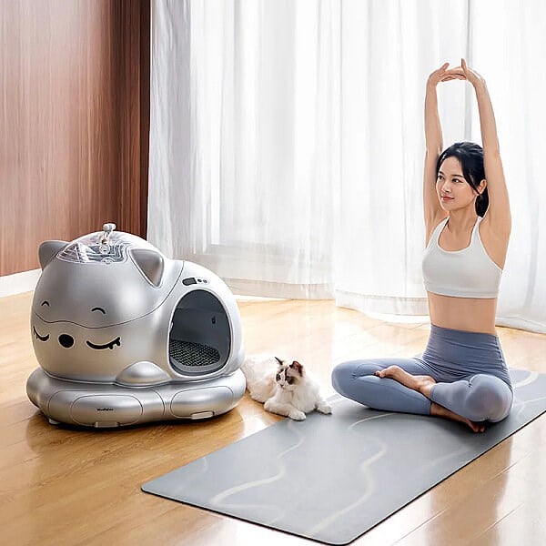 WooHuloo Pro Otomatik Kedi Tuvaleti-Gümüş Gri