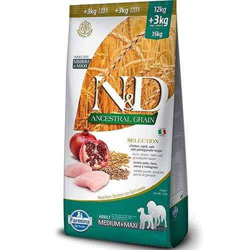 N&D Tavuklu Narlı Düşük Tahıllı Orta Büyük Irk Yetişkin Köpek Maması 12+3 Kg