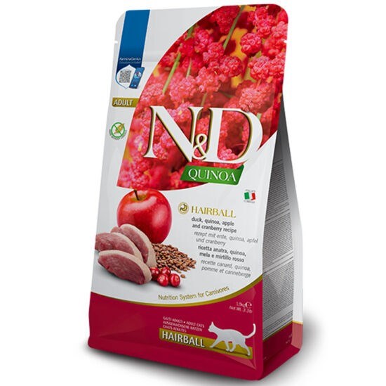 ND Quinoa Hairball Ördek Etli Kinoa ve Elmalı Kedi Maması 1,5 Kg