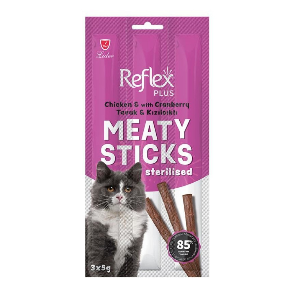 Reflex Plus Tavuklu ve Kızılcıklı Kısır Kediler İçin Tahılsız Ödül Çubuğu 3x5gr - İkizler Yem MarketReflex Plus Tavuklu ve Kızılcıklı Kısır Kediler İçin Tahılsız Ödül Çubuğu 3x5gr