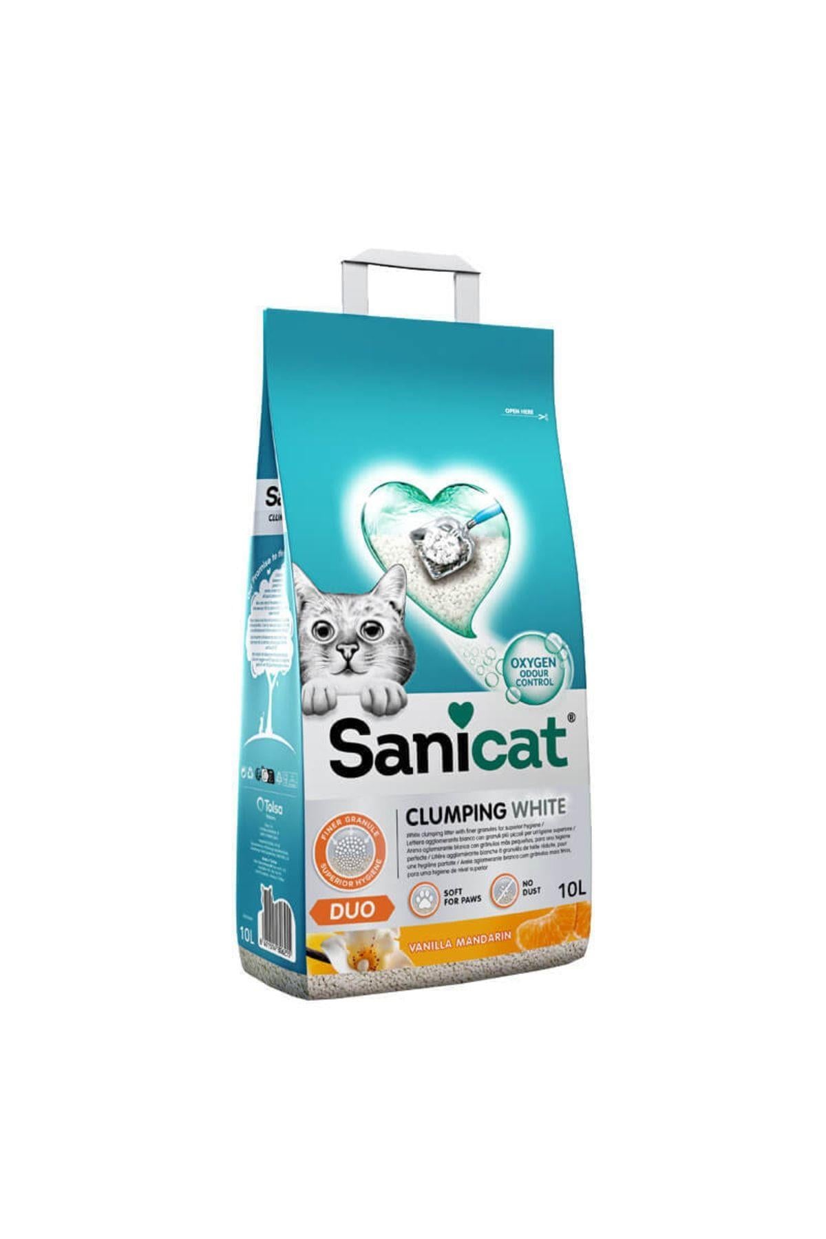 Sanicat Duo White Vanilya Mandalin Kokulu Topaklanan Kedi Kumu 10 Litre - İkizler Yem MarketSanicat Duo White Vanilya Mandalin Kokulu Topaklanan Kedi Kumu 10 Litre