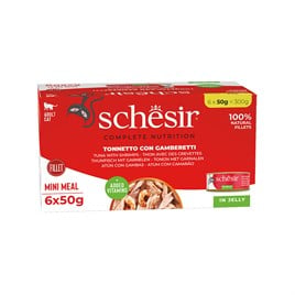 Schesir Jöle İçinde Karidesli ve Ton Balıklı Yetişkin Kedi Konservesi 6x50gr