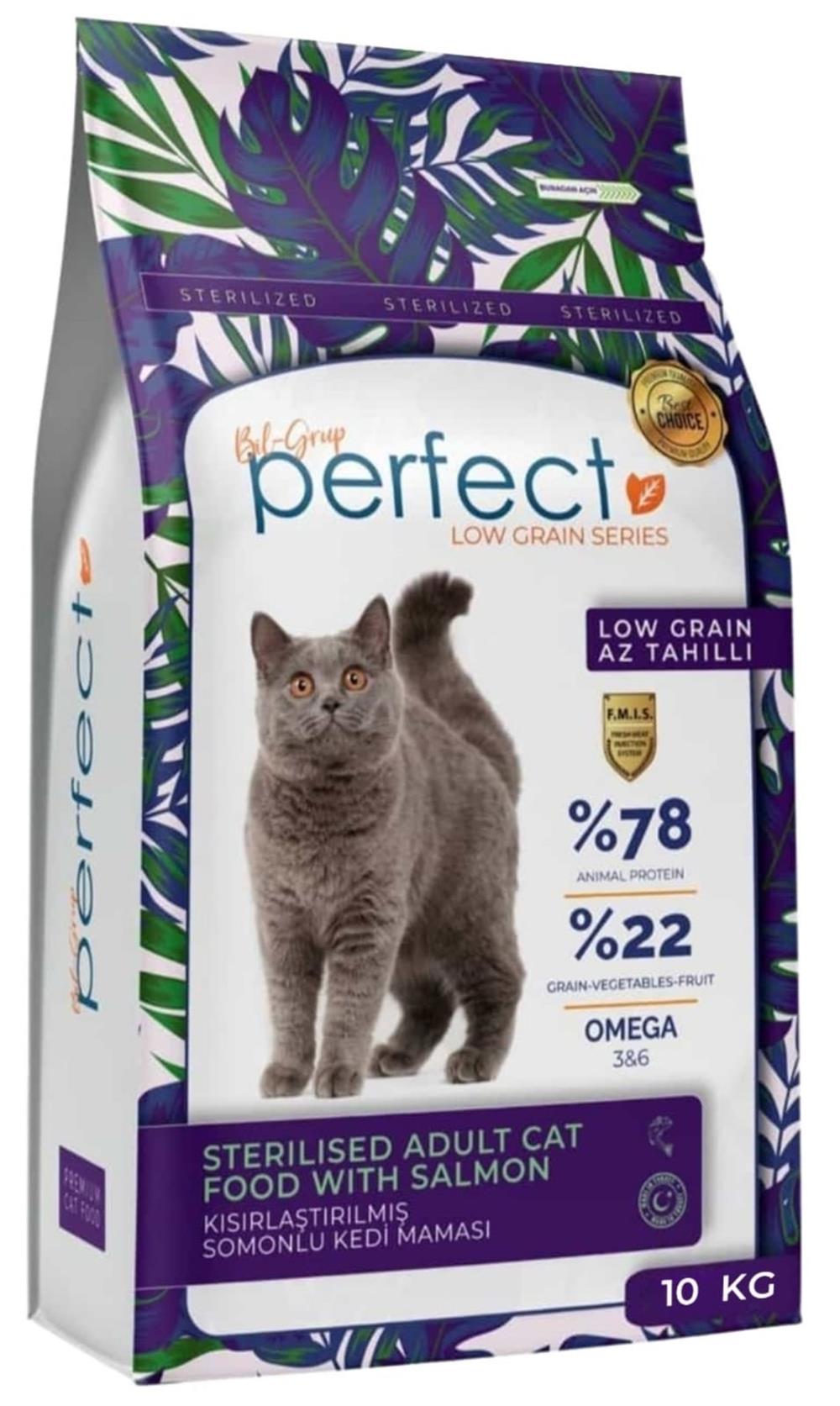 Perfect Az Tahıllı Kısırlaştırılmış Somonlu Kedi Maması 10 kg