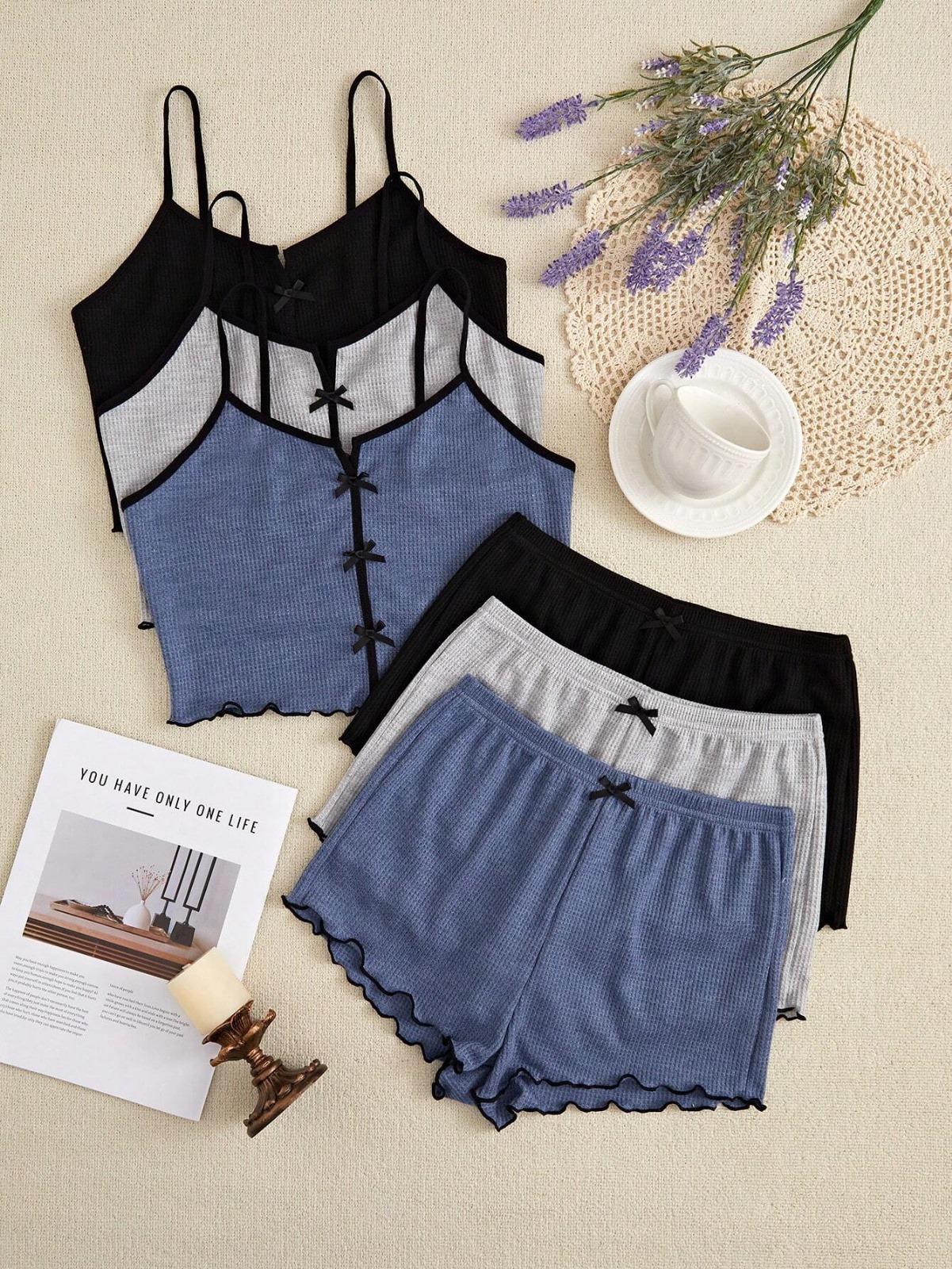 Bella Notte 3 Renk 6 Parça Pamuklu Şort Pijama Takımı 7709
