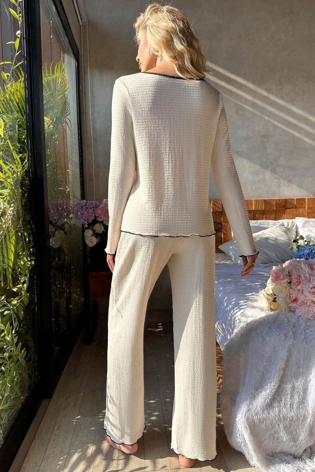 Bella Notte Açık Bej Konforlu Ev Giyim Pijama Takımı 7050