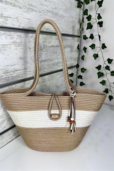 Bella Notte Bej Kadın El Yapımı Günlük/Plaj Çantası 8013