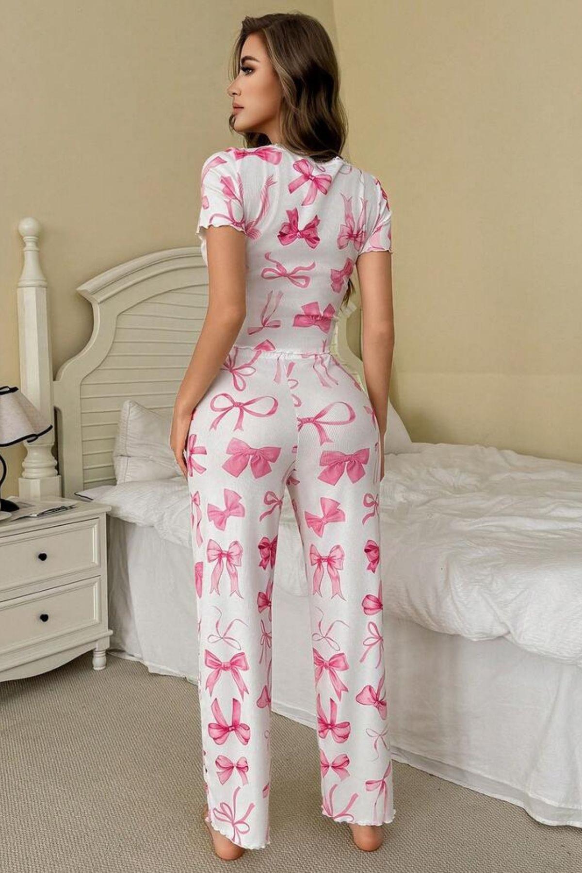 Bella Notte Beyaz  Fiyonk Baskılı Pijama Takımı 7395