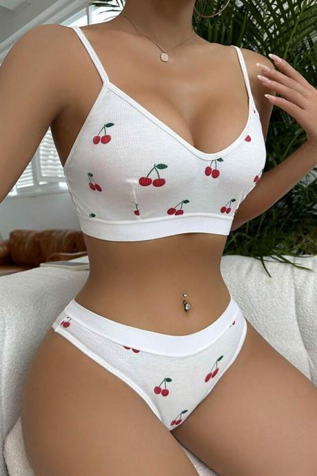 Bella Notte Beyaz Kiraz Desenli İç Çamaşır Takımı 16080
