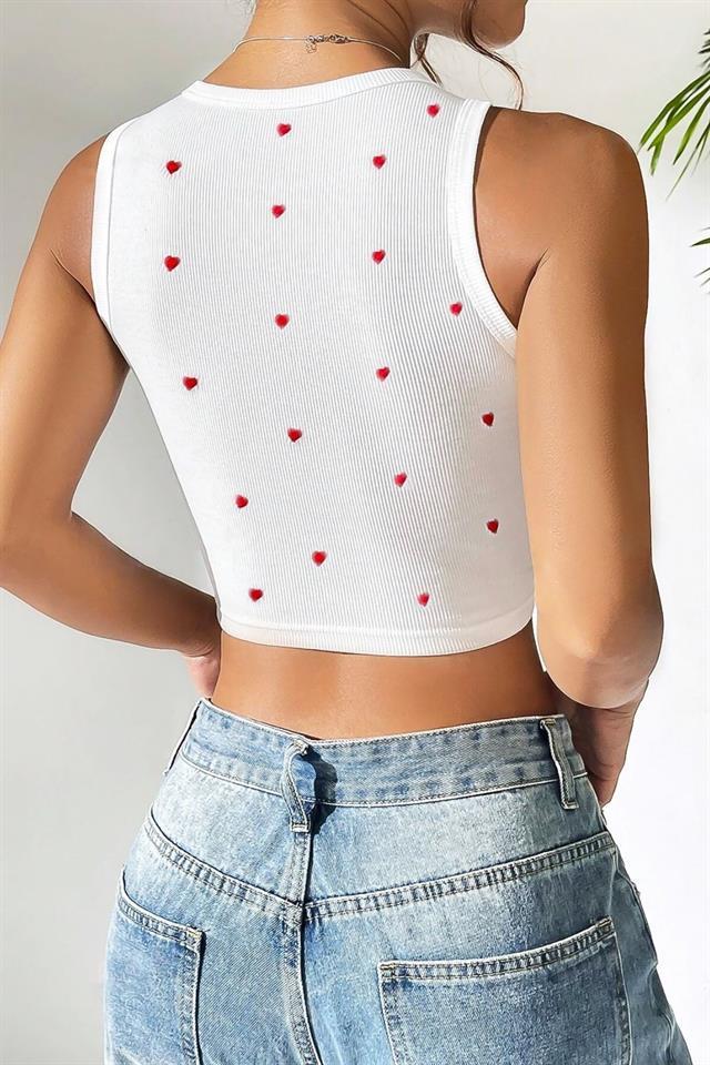 Bella Notte Beyaz Mini Kalp Baskılı Pinterest Model Atlet A-7503