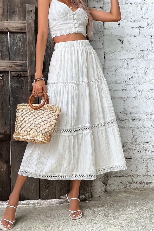 Bella Notte Beyaz Müslin Kumaş Uzun Etek ETK-8500