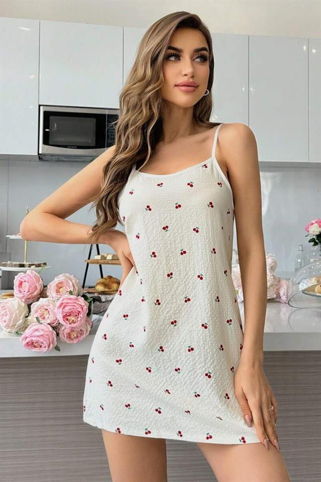 Bella Notte Beyaz Rüya Kirazları Mini Gecelik 15730