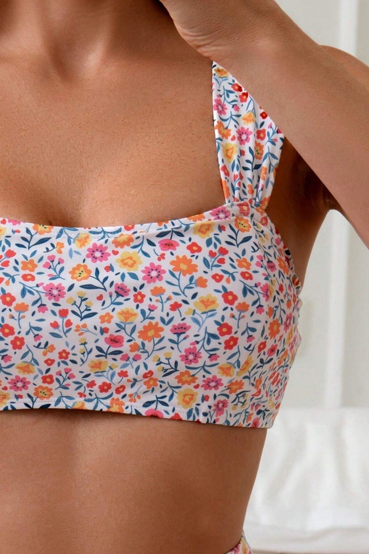 Bella Notte Çok Renkli Çiçek Baskılı Yüksel Bel Bikini Takım M-9015