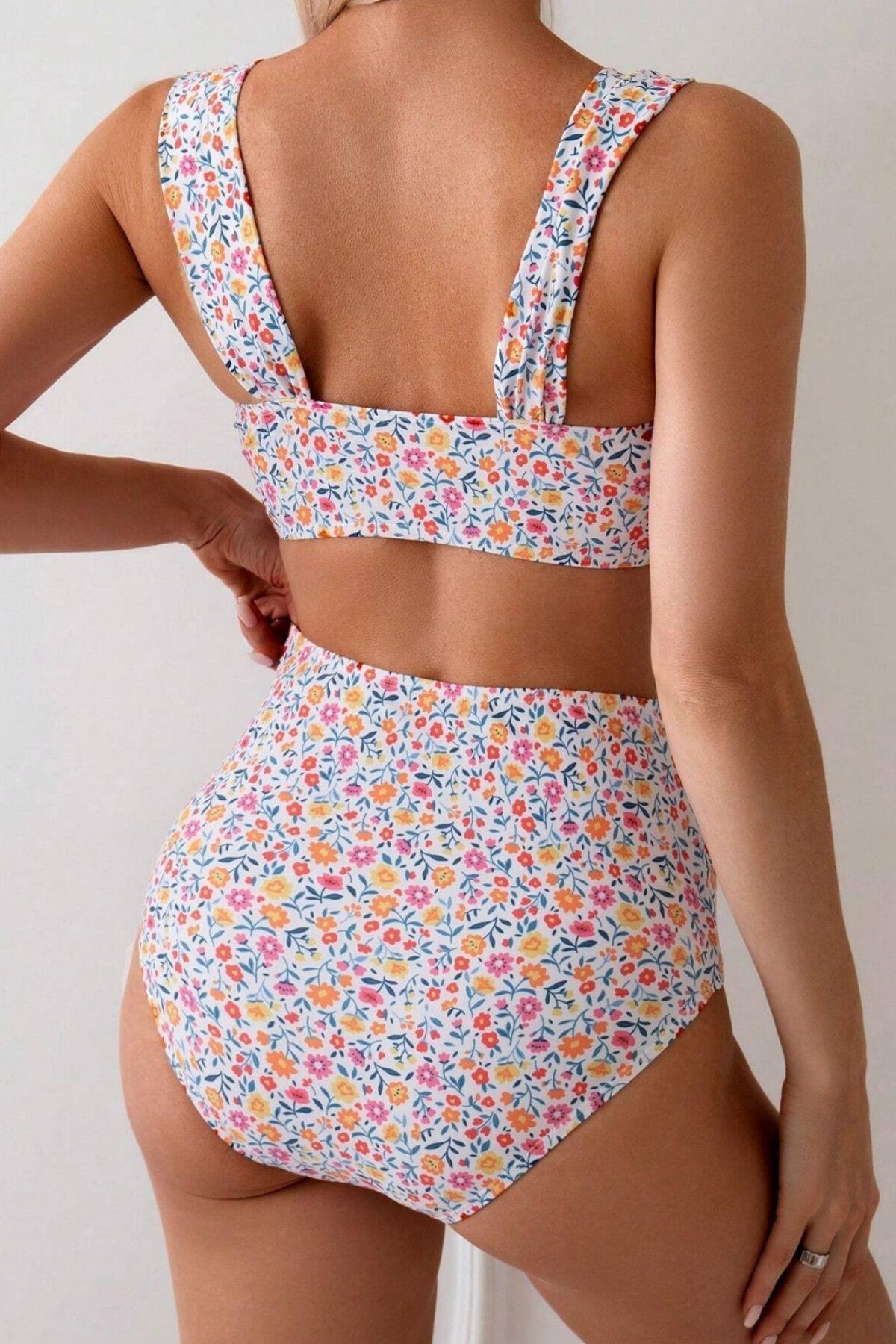 Bella Notte Çok Renkli Çiçek Baskılı Yüksel Bel Bikini Takım M-9015