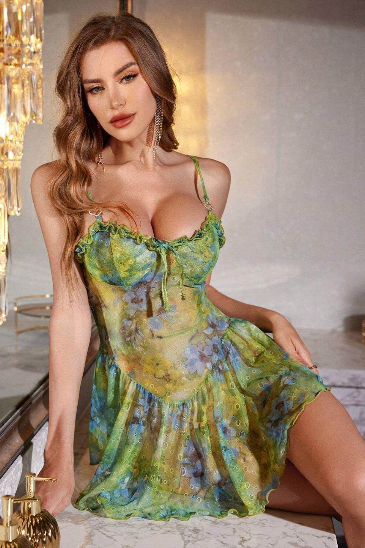 Bella Notte Çok Renkli Kloş Mini Gecelik 15913