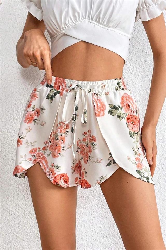 Bella Notte Ekru Çiçek İlhamı Lale Model Şort 7553