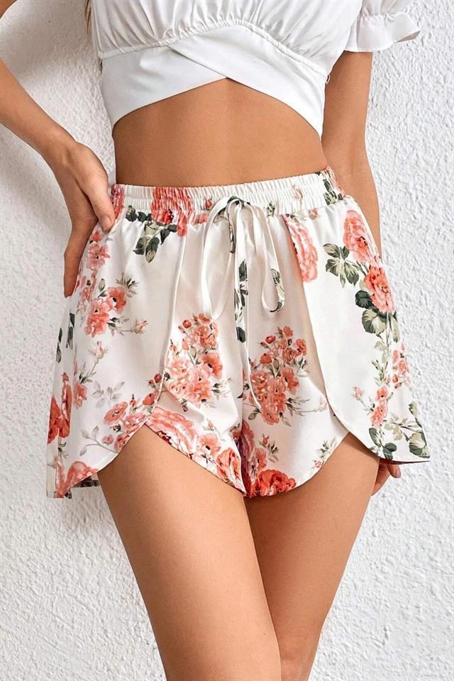 Bella Notte Ekru Çiçek İlhamı Lale Model Şort 7553