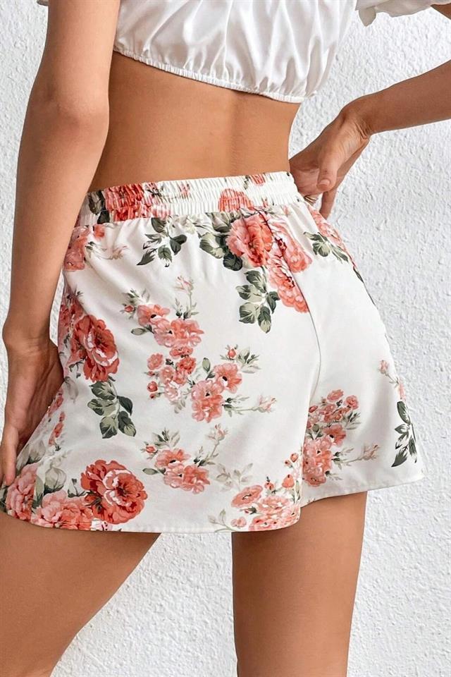 Bella Notte Ekru Çiçek İlhamı Lale Model Şort 7553