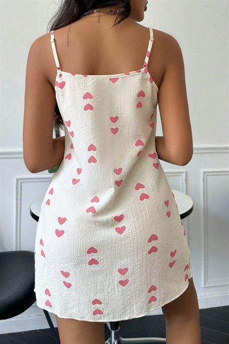 Bella Notte Ekru Kalp Desenli Sevgi Dolu Gecelik 15716