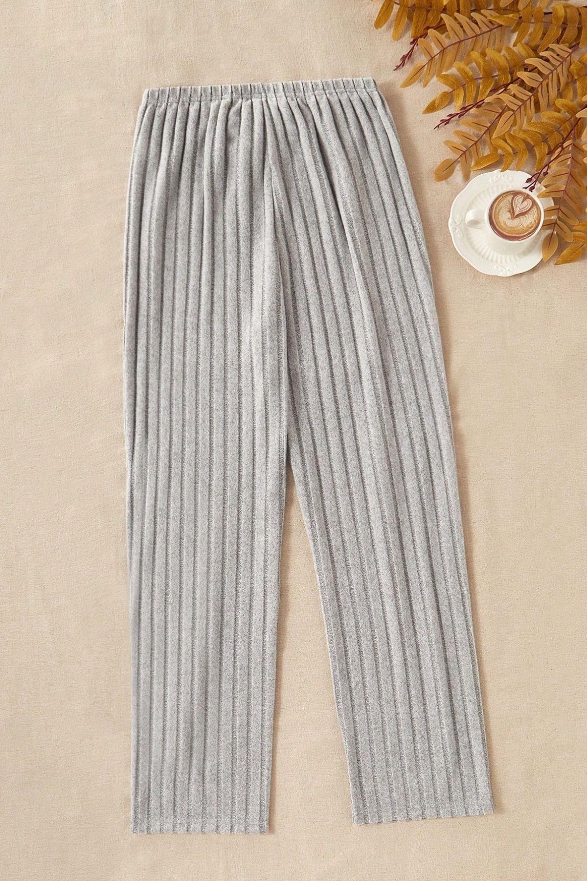 Bella Notte Gri Fitilli Pamuklu Pijama Altı GRİ-7199