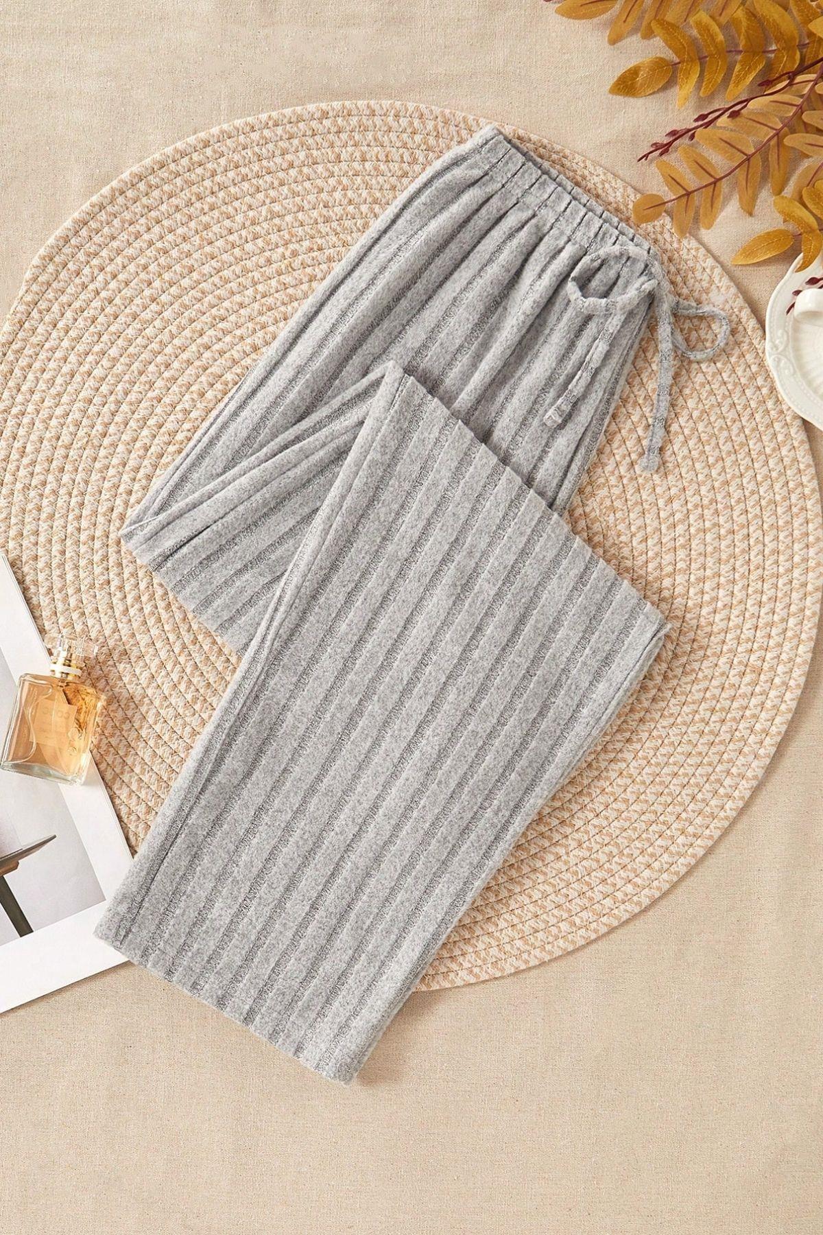 Bella Notte Gri Fitilli Pamuklu Pijama Altı GRİ-7199